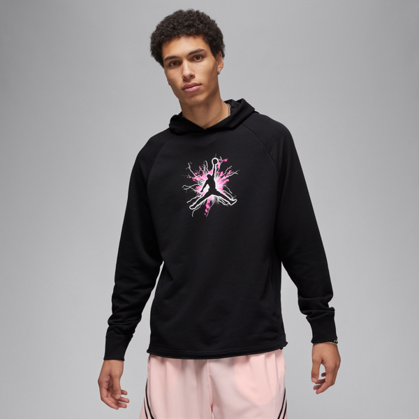 jordan felpa pullover in fleece con cappuccio e grafica  dri-fit sport – uomo - nero