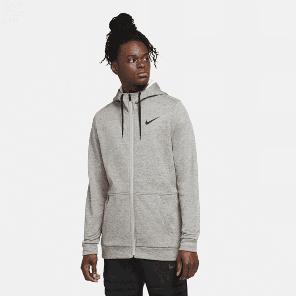 nike felpa da training con cappuccio e zip a tutta lunghezza  therma - uomo - grigio