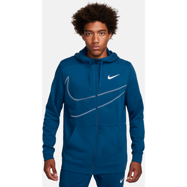 nike felpa da fitness in fleece con cappuccio e zip a tutta lunghezza  dri-fit – uomo - blu