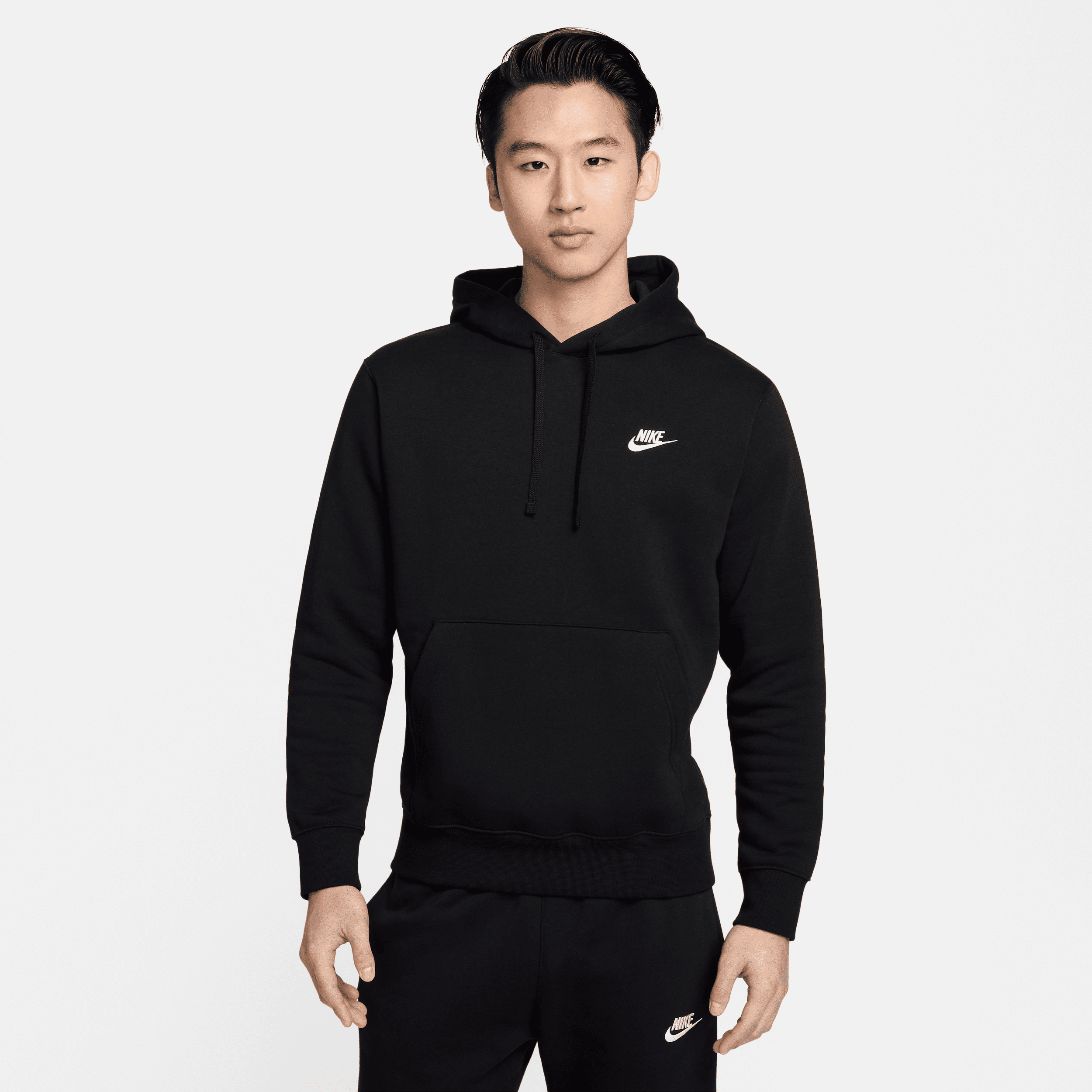 nike felpa pullover con cappuccio  sportswear club fleece - nero