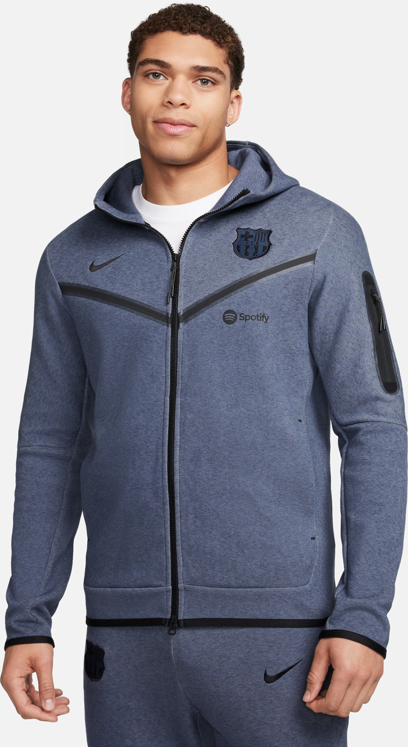 nike felpa da calcio con cappuccio e zip a tutta lunghezza  fc barcelona tech fleece windrunner da uomo – terza - blu