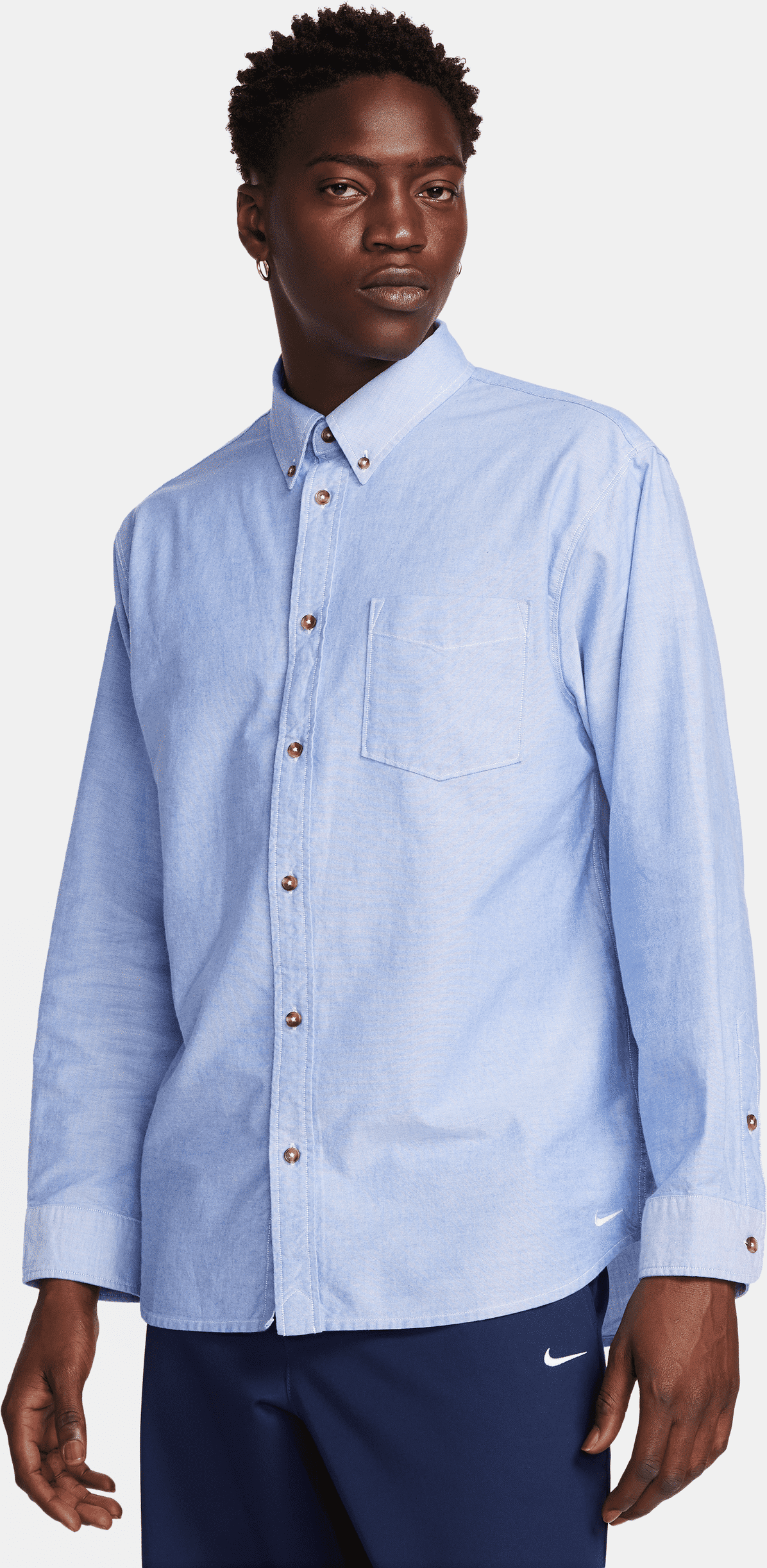 nike camicia oxford con bottoni a manica lunga  life – uomo - bianco