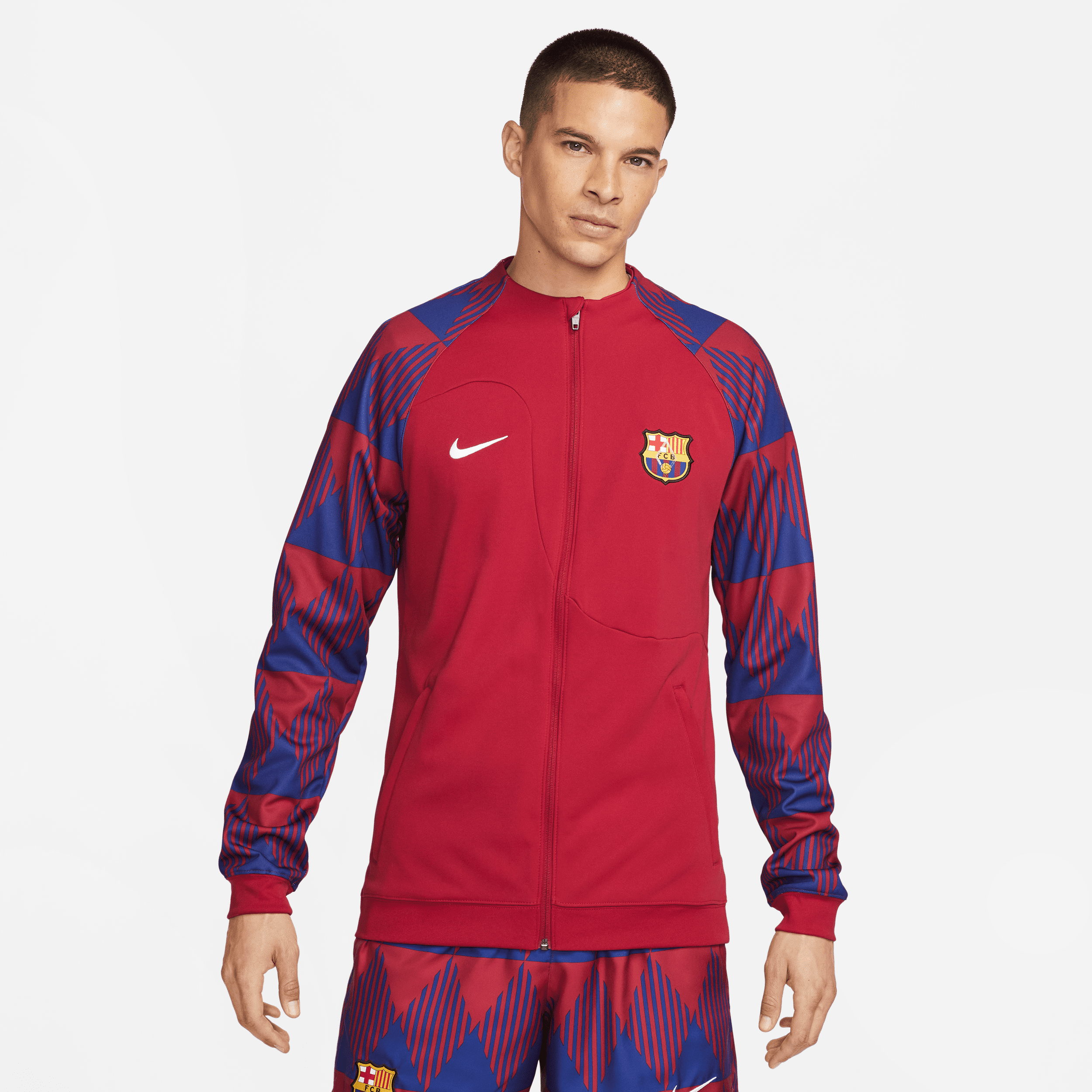 nike giacca da calcio in maglia con zip a tutta lunghezza  fc barcelona academy pro – uomo - rosso