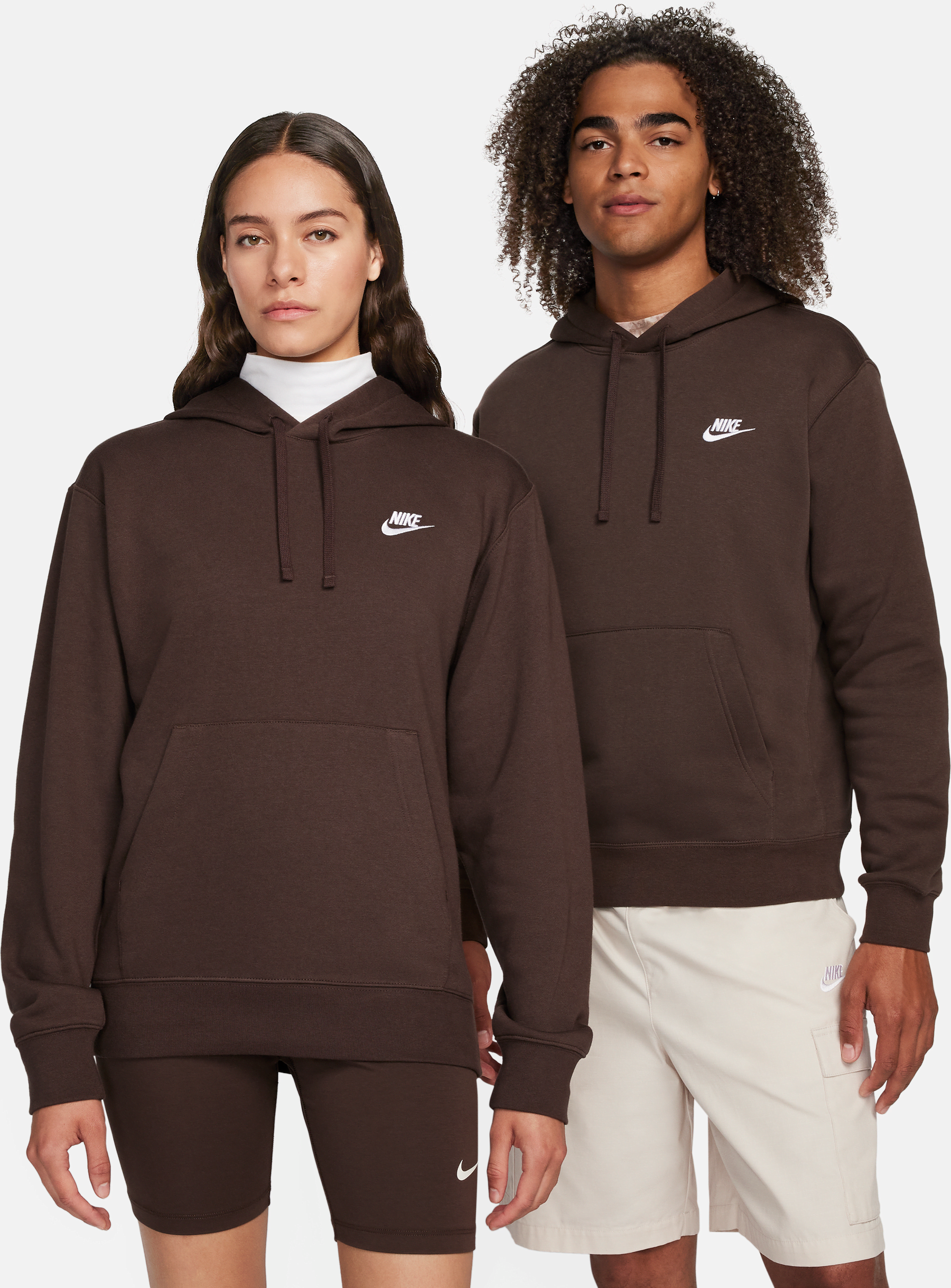 nike felpa pullover con cappuccio  sportswear club fleece - marrone