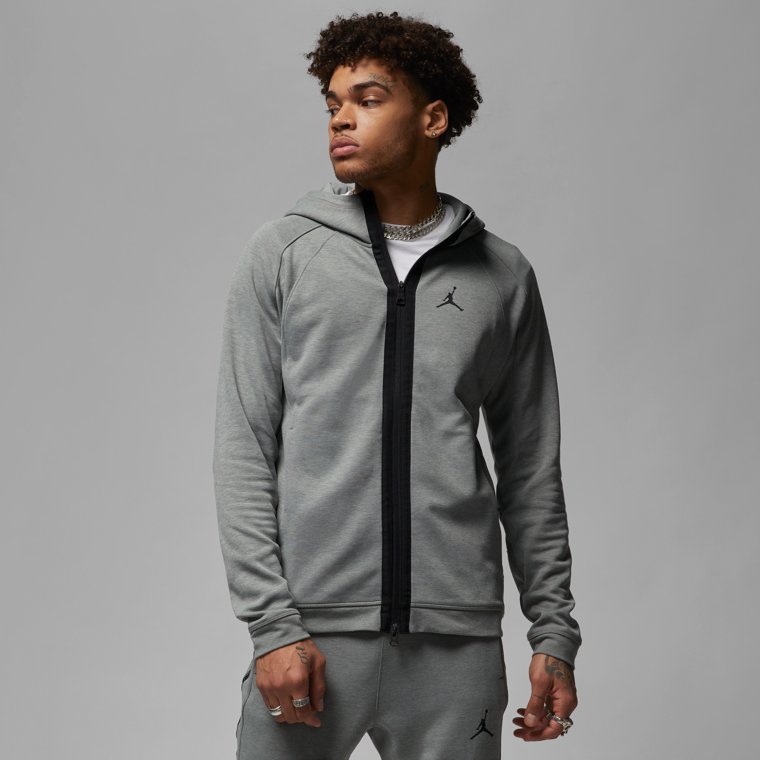 jordan felpa air in fleece con cappuccio e zip a tutta lunghezza  dri-fit sport – uomo - grigio