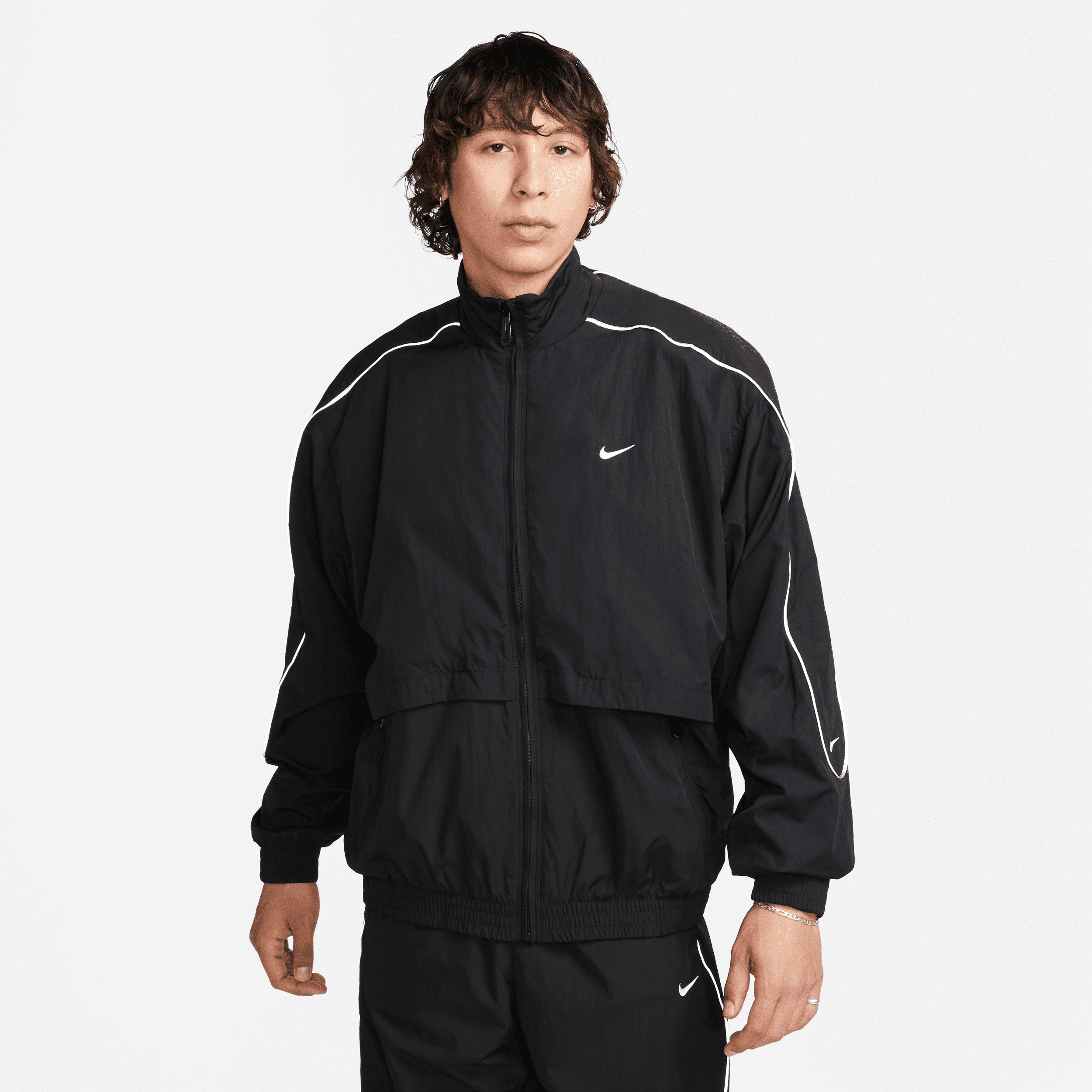 nike track jacket in tessuto  sportswear solo swoosh – uomo - nero