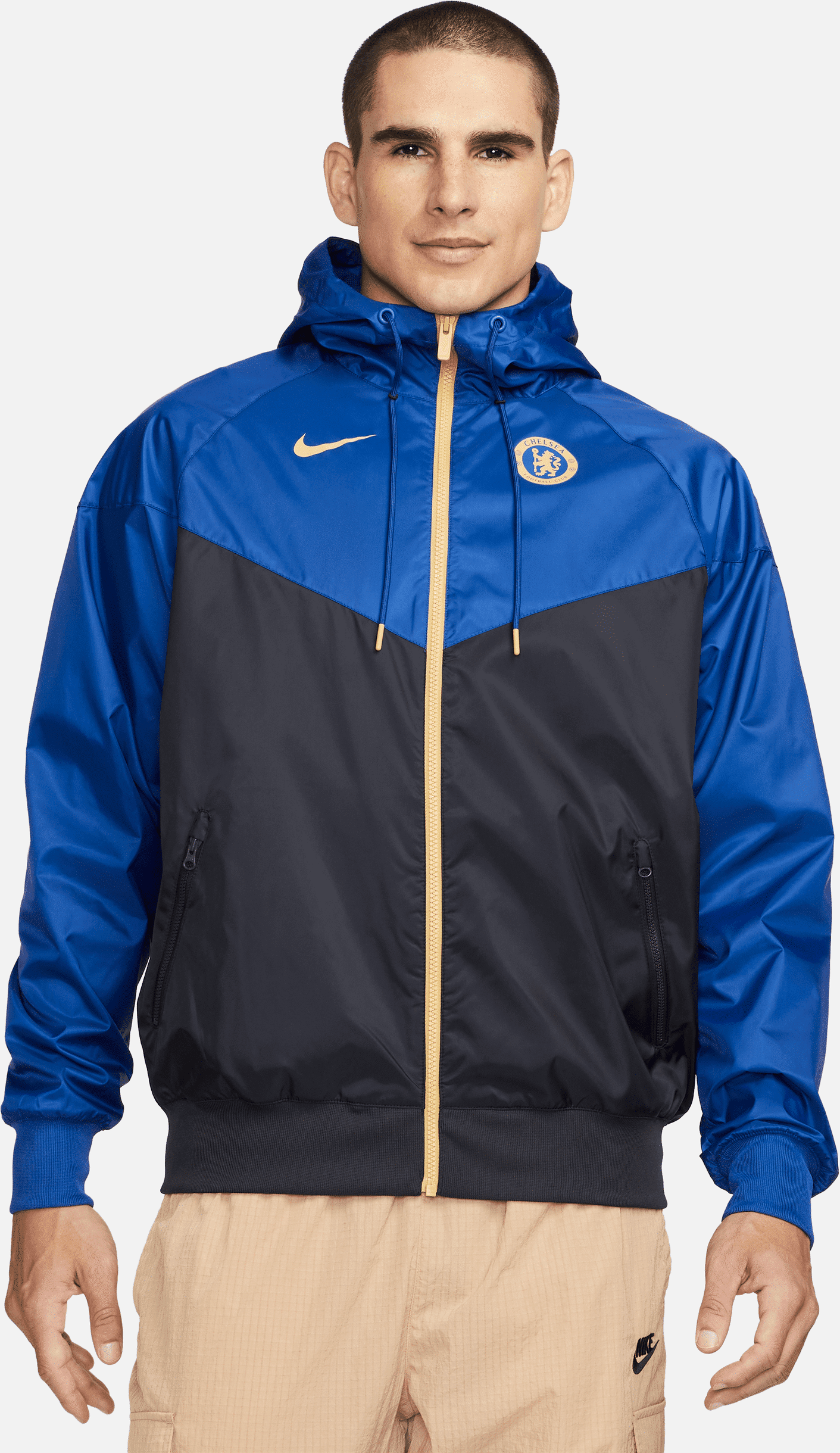 nike giacca da calcio in tessuto con cappuccio  chelsea fc sport essentials windrunner – uomo - blu