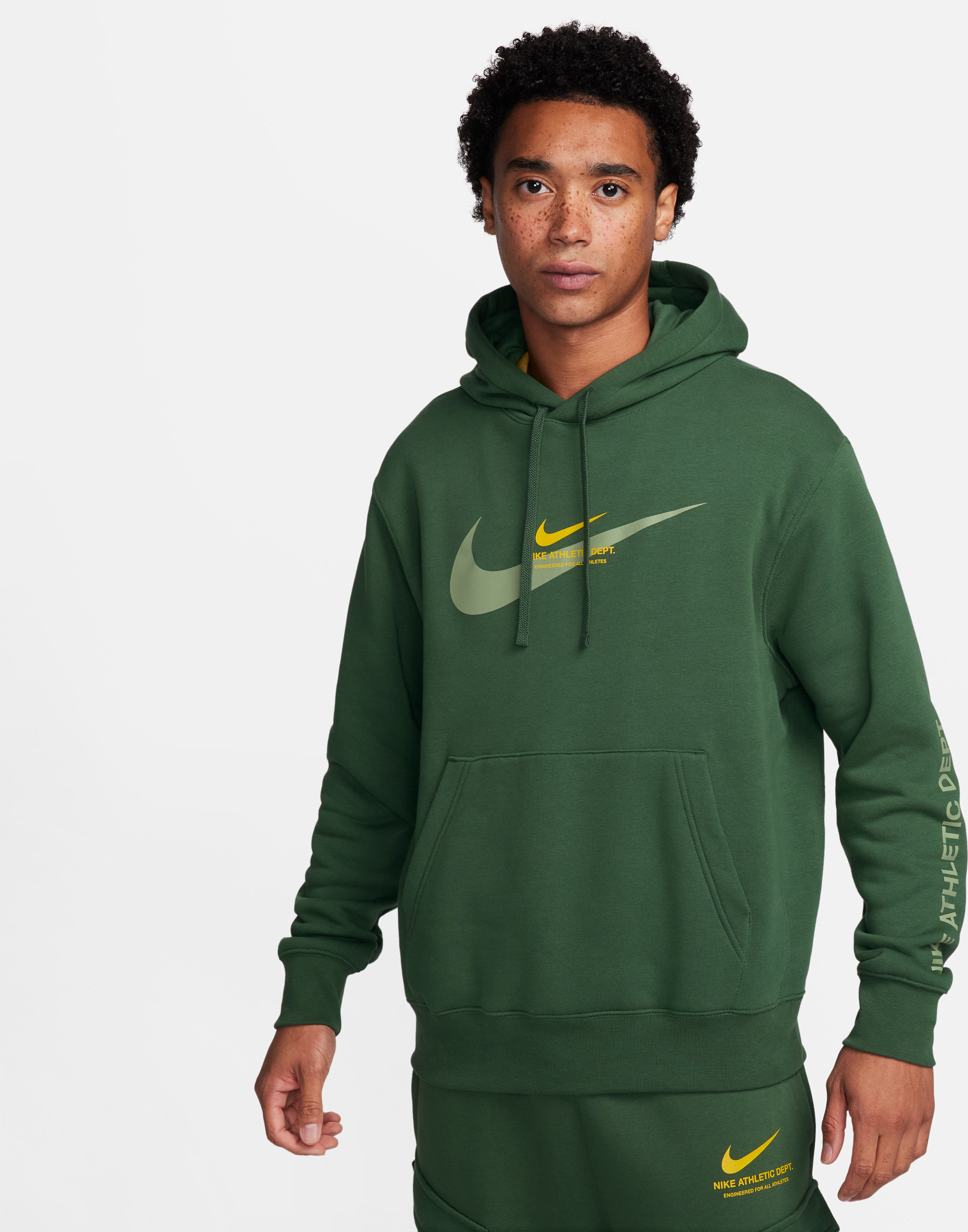 nike felpa pullover in fleece con cappuccio  sportswear - uomo - verde