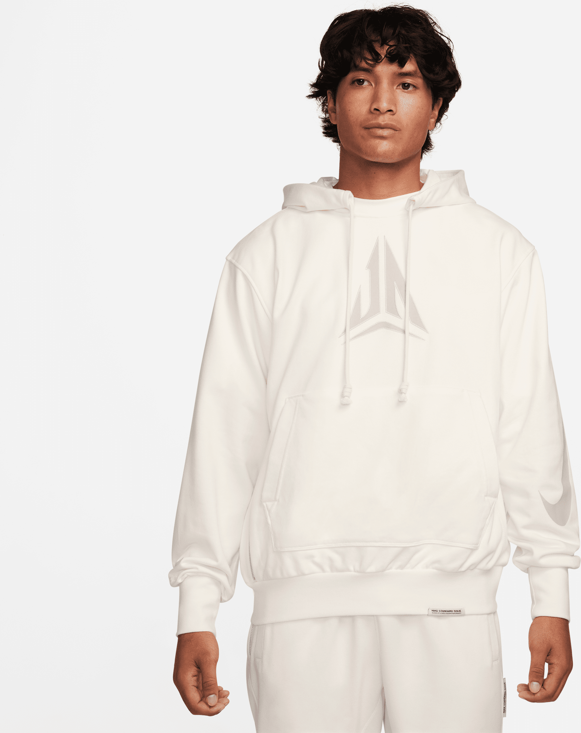 nike felpa pullover da basket con cappuccio dri-fit ja standard issue – uomo - bianco