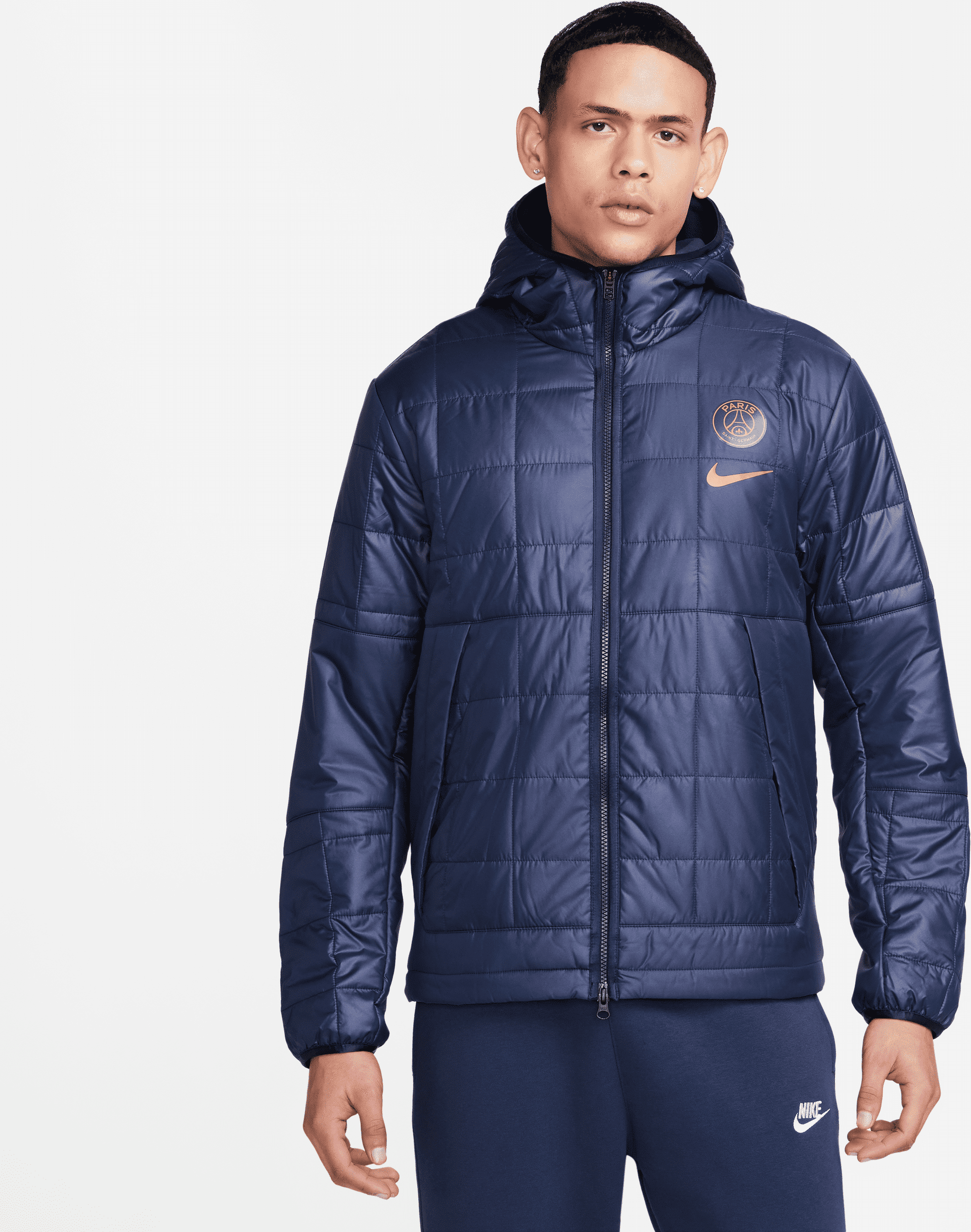 nike giacca  con cappuccio e fodera in fleece paris saint-germain – uomo - blu