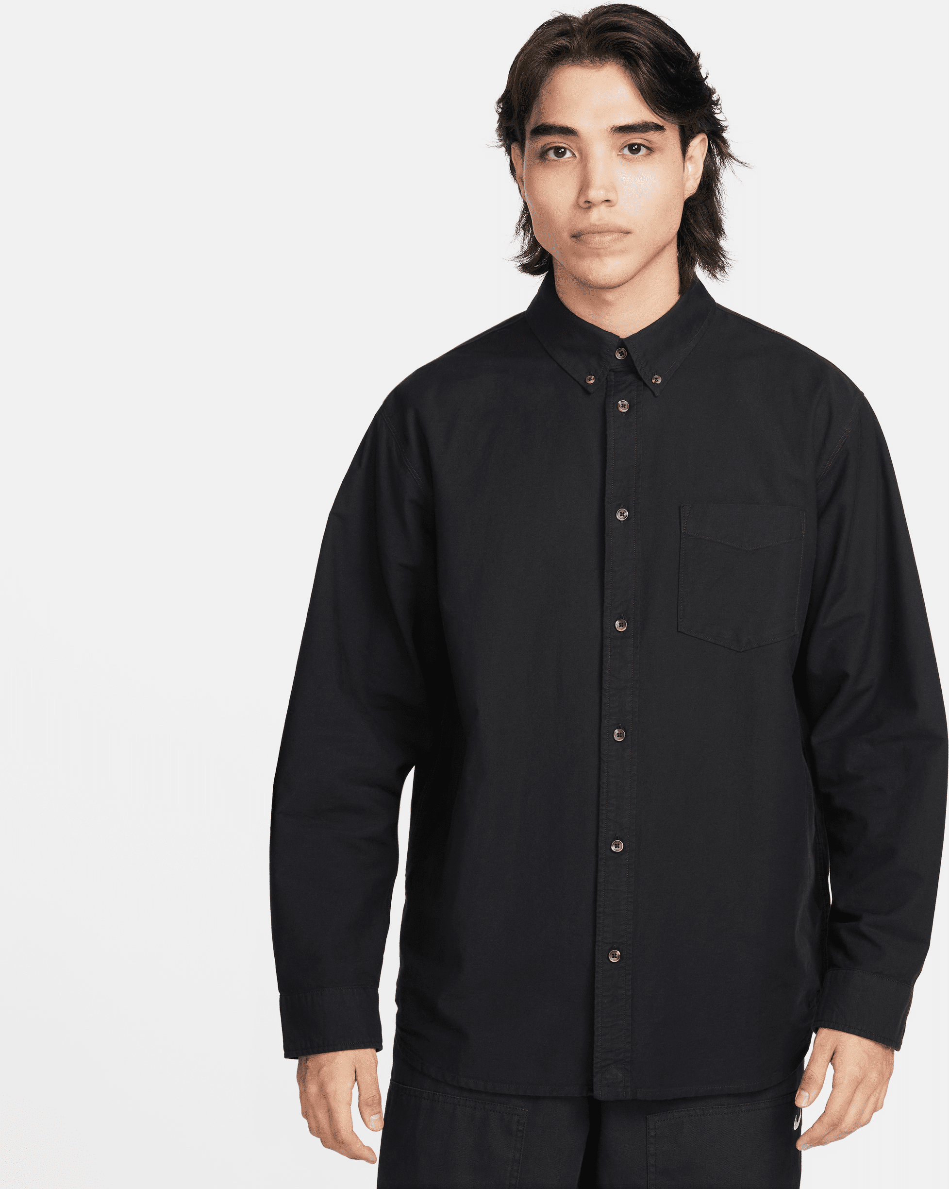 nike camicia oxford con bottoni a manica lunga  life – uomo - nero