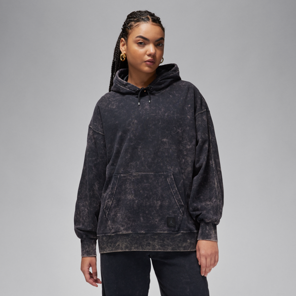 jordan felpa délavé con cappuccio  flight fleece – donna - nero