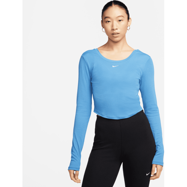 nike top aderente a mini costine a manica lunga con retro arrotondato  sportswear chill knit – donna - blu