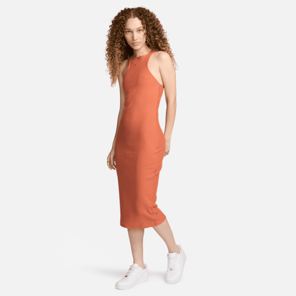 nike abito midi slim fit senza maniche a costine  sportswear chill knit – donna - arancione