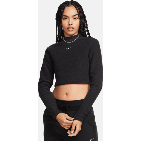 nike maglia slim fit corta in fleece a manica lunga con collo a lupetto  sportswear phoenix plush – donna - nero