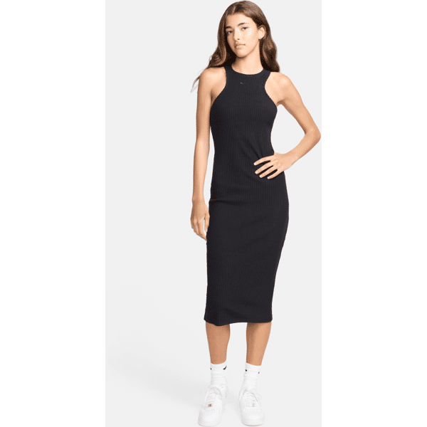 nike abito midi slim fit senza maniche a costine  sportswear chill knit – donna - nero