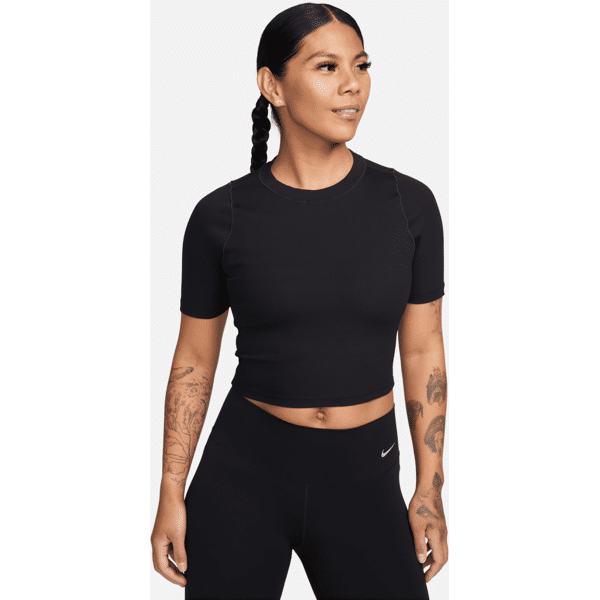 nike top corto a manica corta dri-fit  zenvy rib – donna - nero