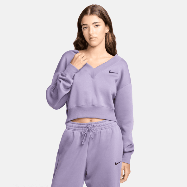 nike felpa corta con scollo a v  sportswear phoenix fleece – donna - viola