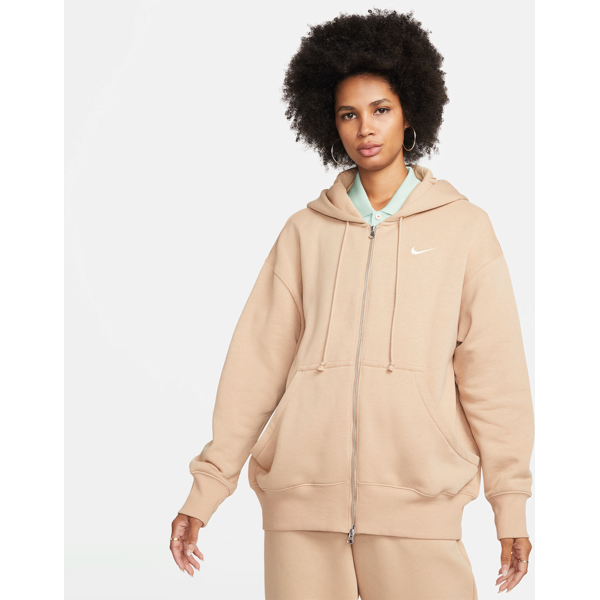 nike felpa oversize con cappuccio e zip a tutta lunghezza  sportswear phoenix fleece – donna - marrone