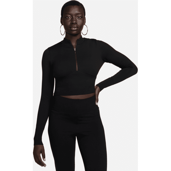 nike maglia corta slim fit a manica lunga con zip a metà lunghezza  sportswear chill knit – donna - nero