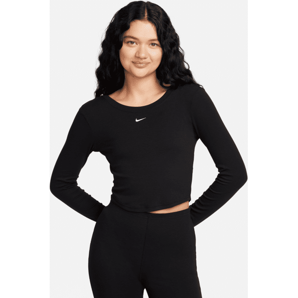 nike top aderente a mini costine a manica lunga con retro arrotondato  sportswear chill knit – donna - nero