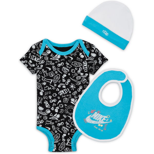 nike set di body in 3 pezzi  just doodle it 3-piece boxed set – neonati - blu