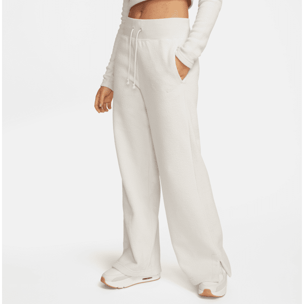 nike pantaloni confortevoli in fleece a gamba larga e vita alta  sportswear phoenix plush – donna - marrone