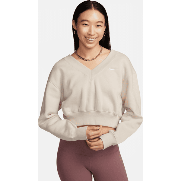 nike felpa corta con scollo a v  sportswear phoenix fleece – donna - marrone