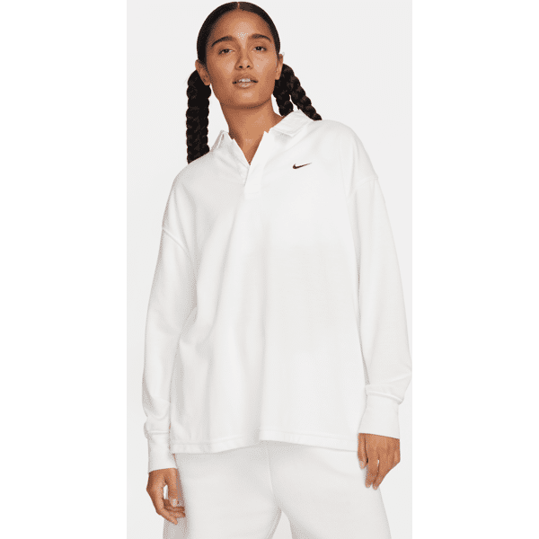 nike polo oversize a manica lunga  sportswear essential – donna - bianco