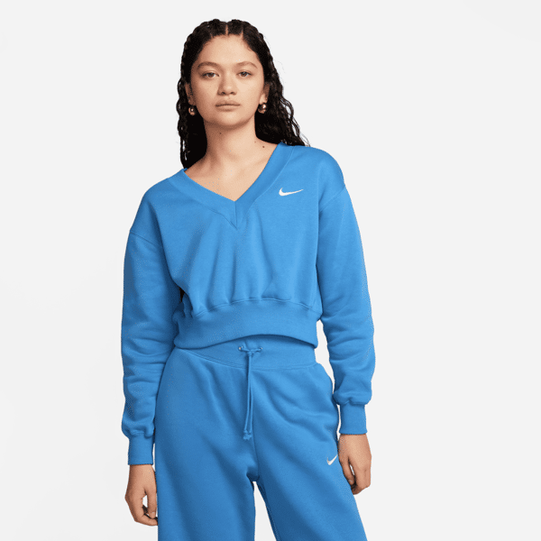 nike felpa corta con scollo a v  sportswear phoenix fleece – donna - blu