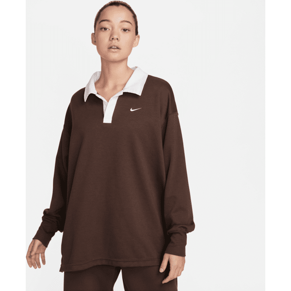 nike polo oversize a manica lunga  sportswear essential – donna - marrone