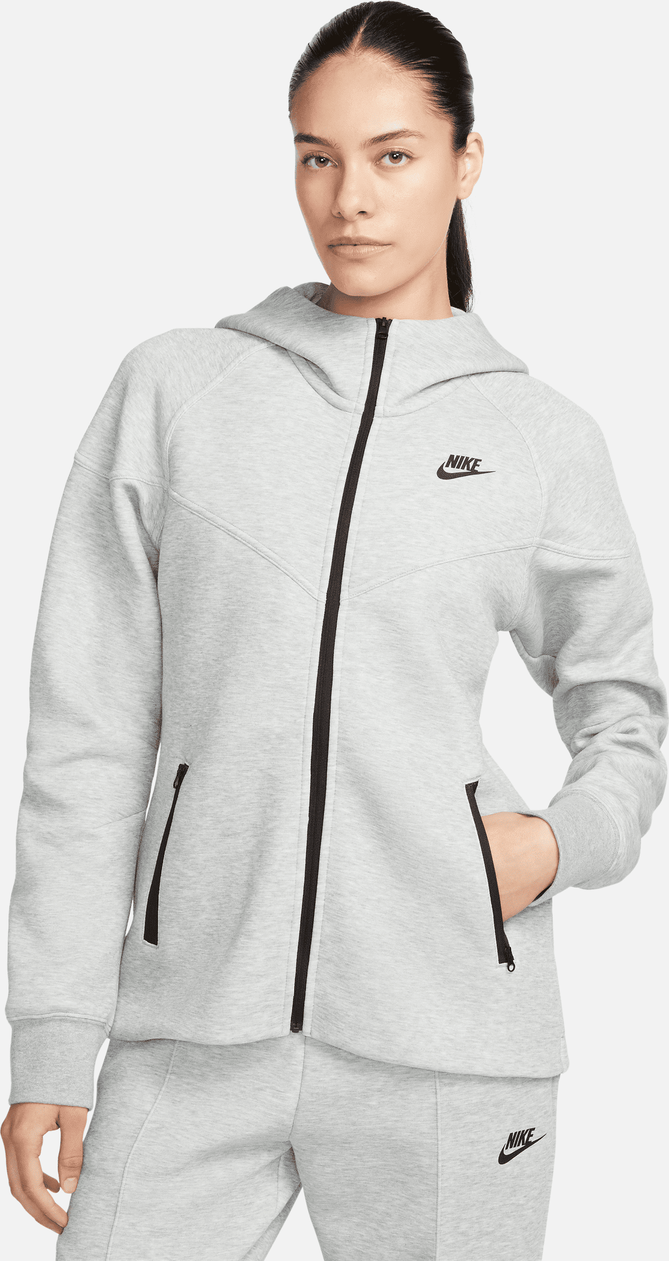 nike felpa con cappuccio e zip a tutta lunghezza  sportswear tech fleece windrunner - donna - grigio