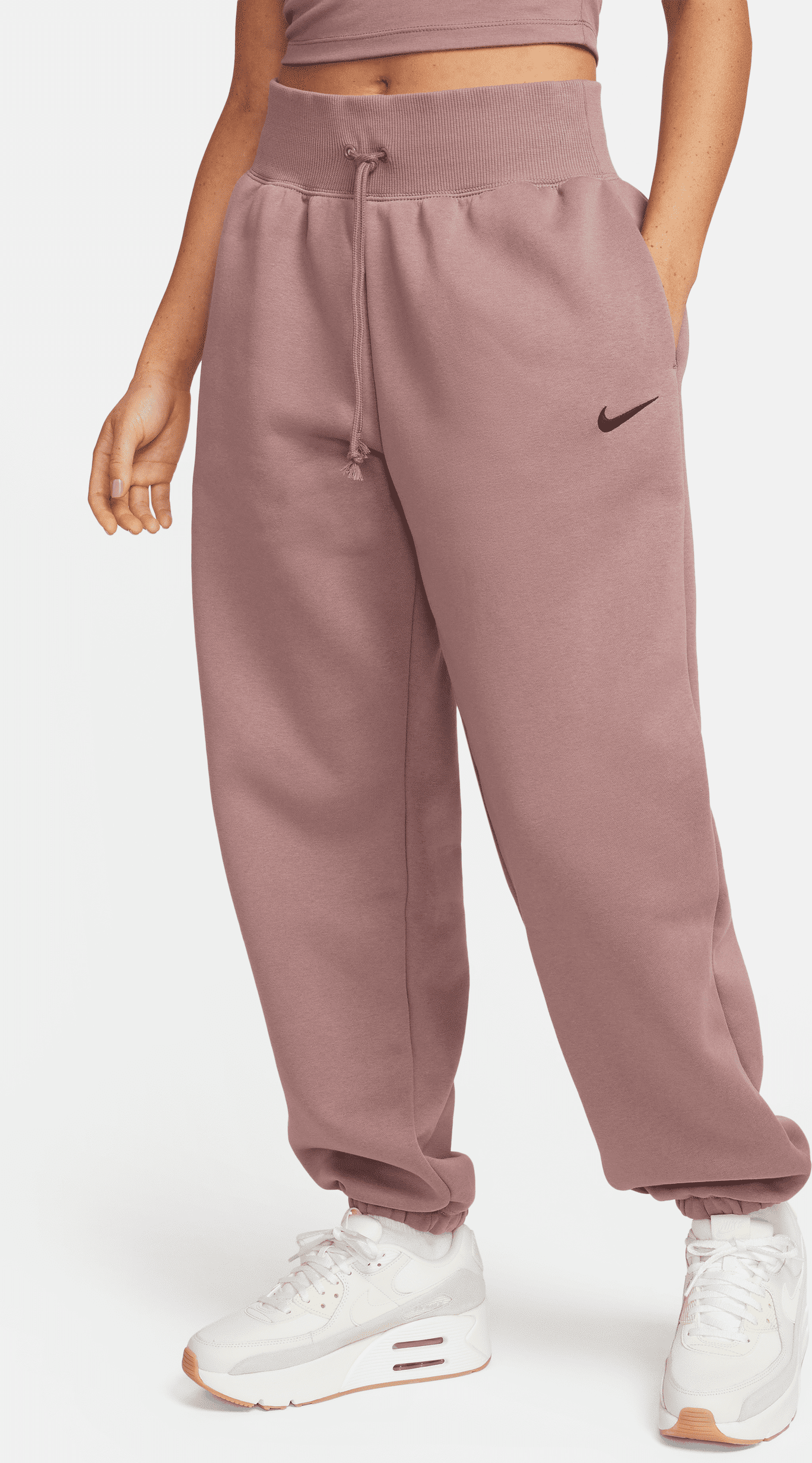 nike pantaloni tuta oversize a vita alta  sportswear phoenix fleece – donna - viola