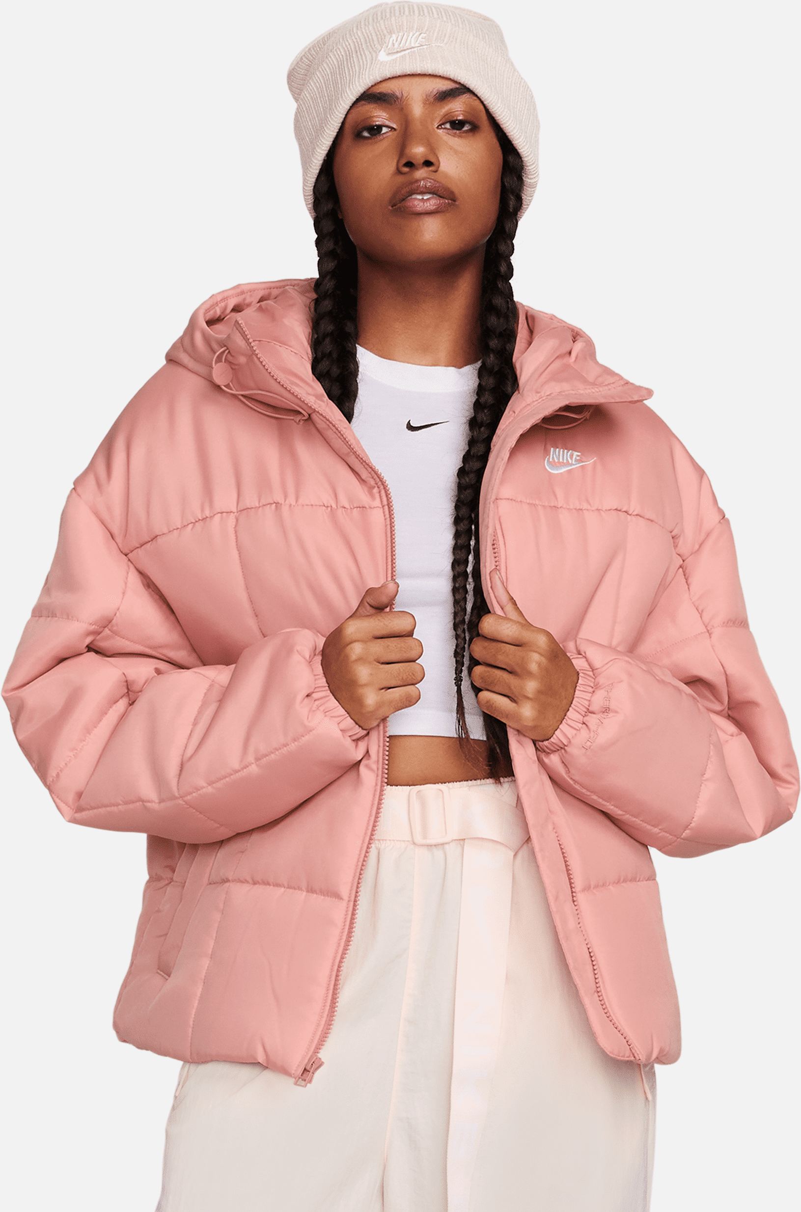 nike giacca loose fit con cappuccio therma-fit  sportswear classic puffer – donna - rosa