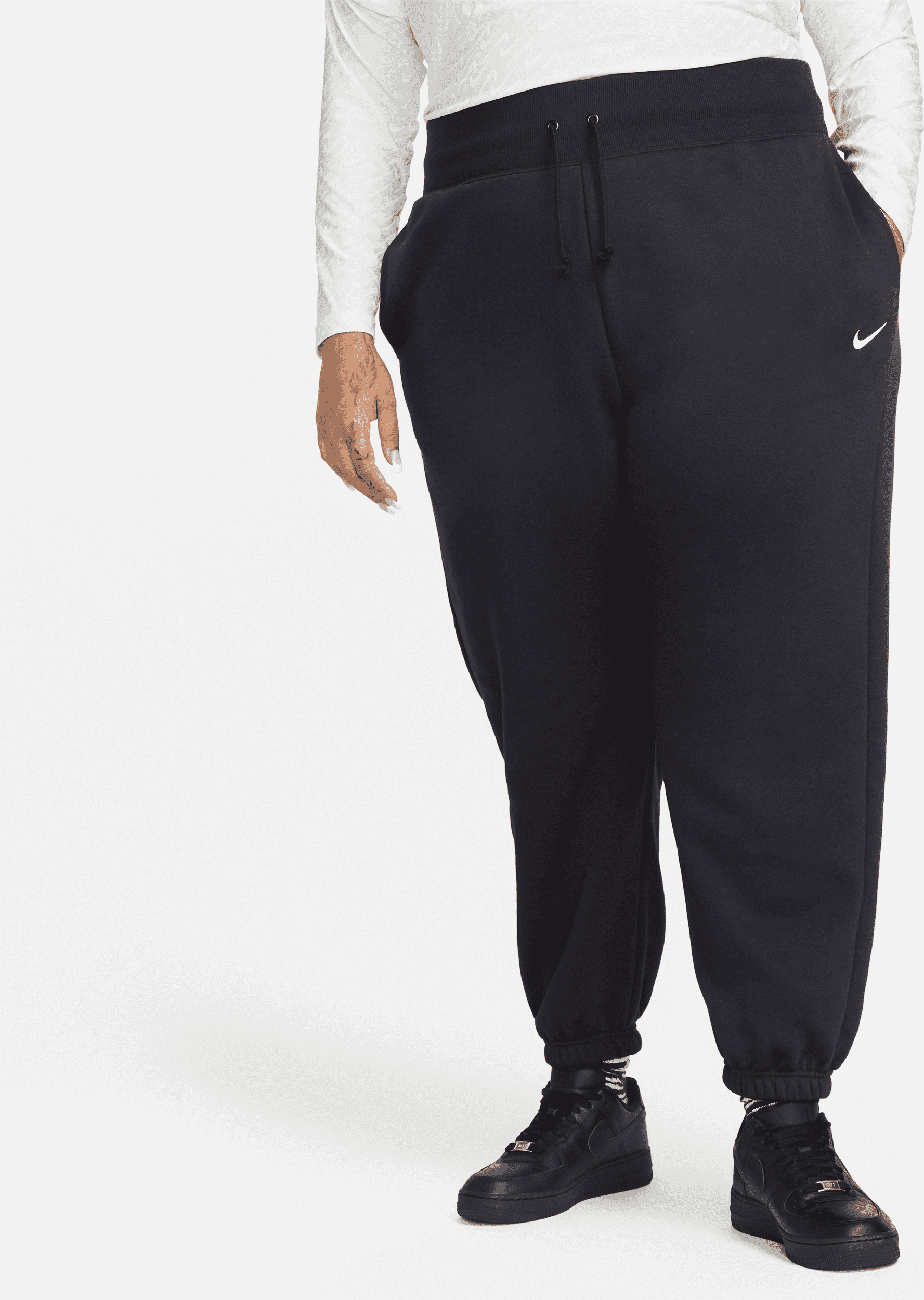 nike pantaloni tuta oversize a vita alta  sportswear phoenix fleece – donna - nero