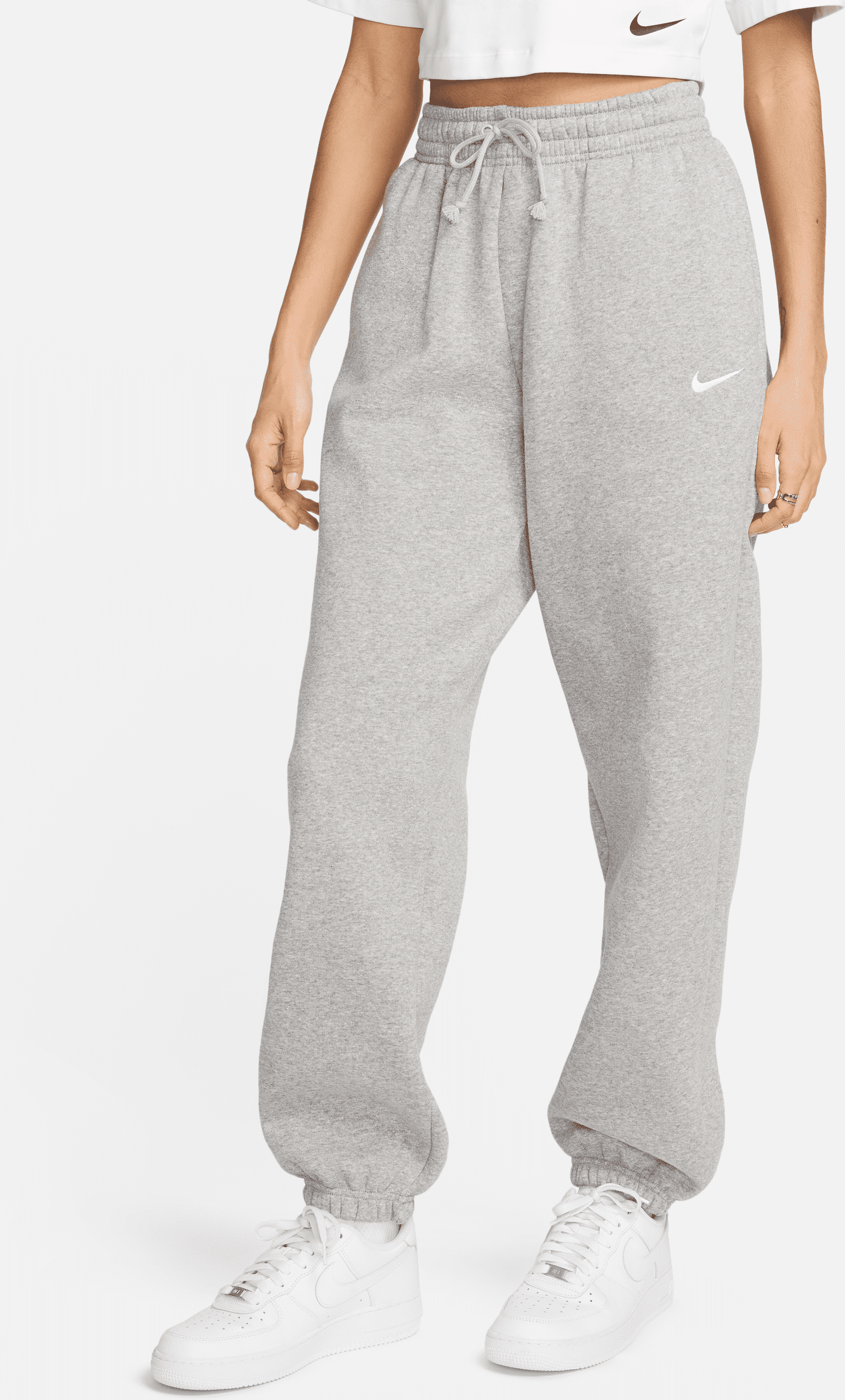 nike pantaloni tuta oversize a vita alta  sportswear phoenix fleece – donna - grigio