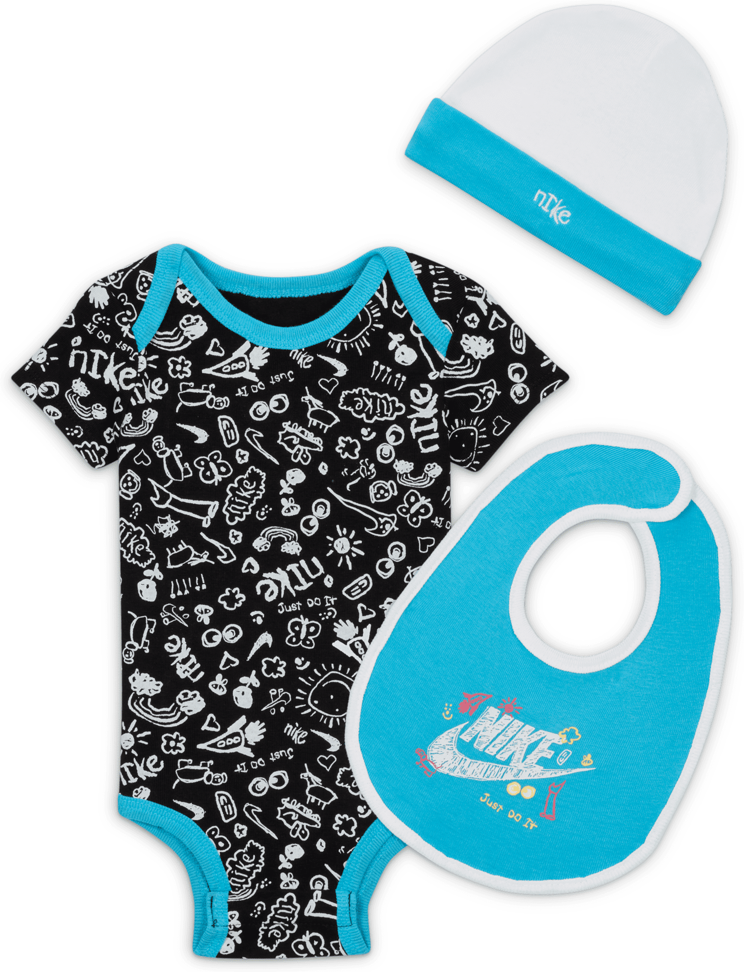 nike set di body in 3 pezzi  just doodle it 3-piece boxed set – neonati - blu