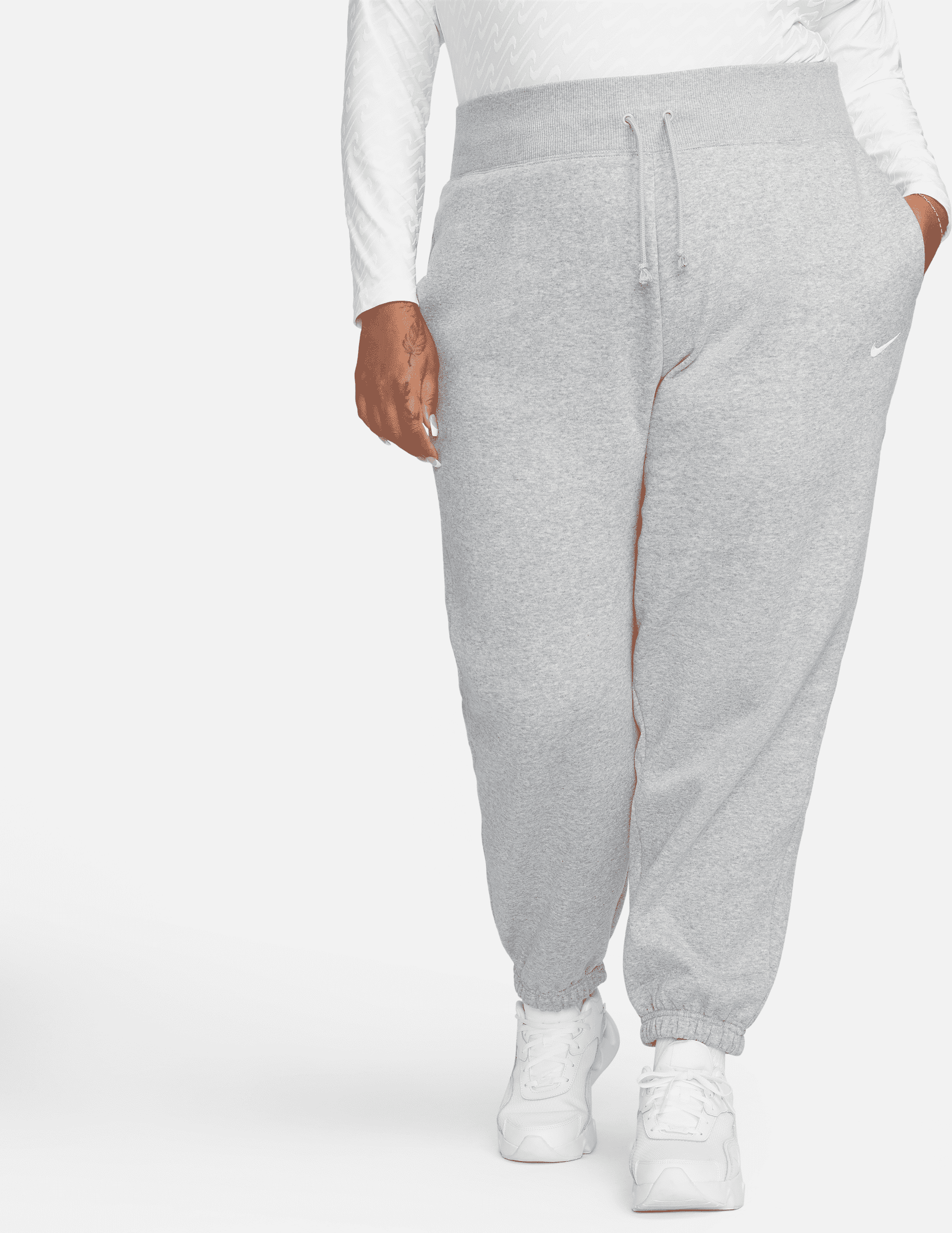 nike pantaloni tuta oversize a vita alta  sportswear phoenix fleece – donna - grigio