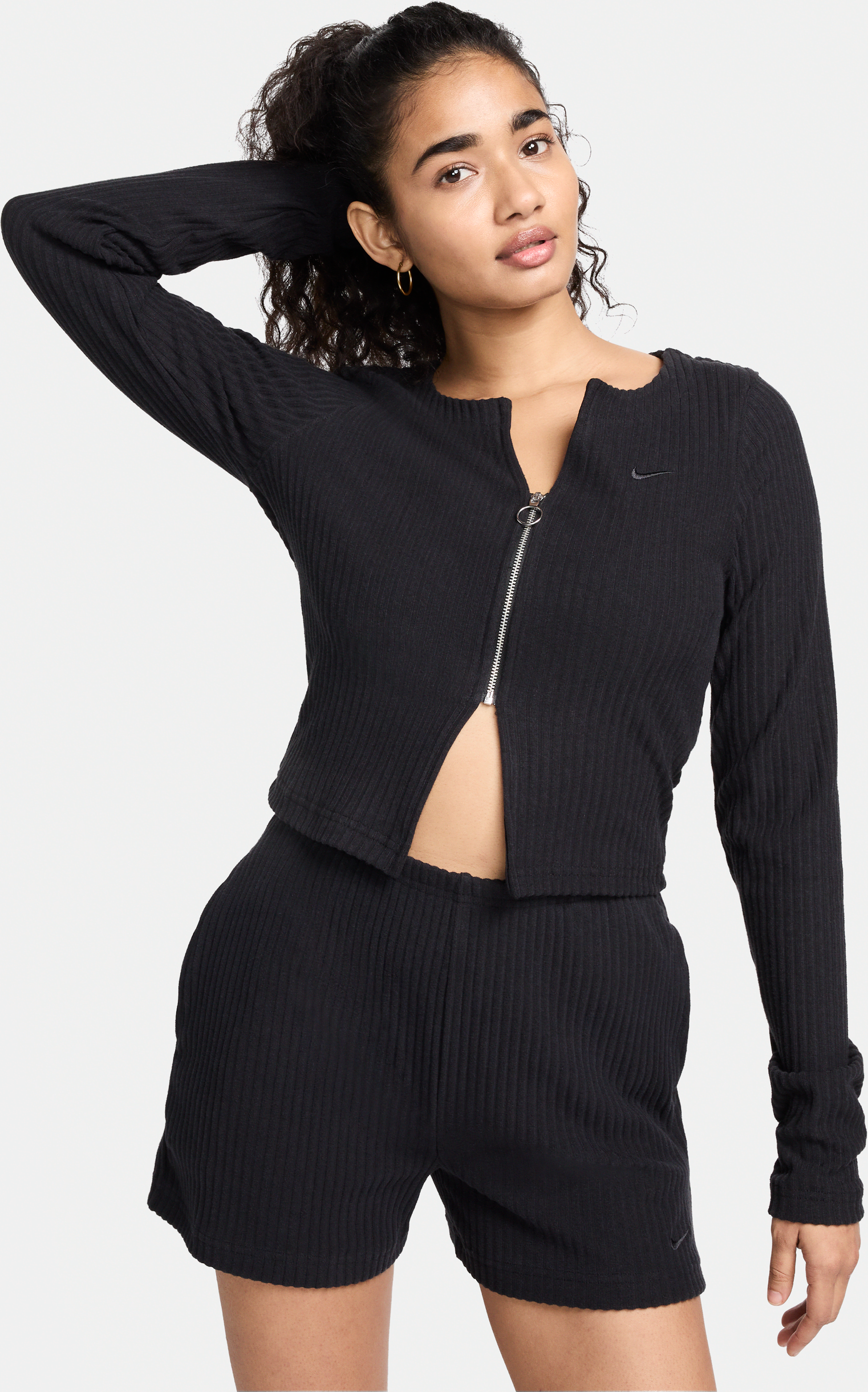 nike cardigan slim a costine con zip a tutta lunghezza  sportswear chill knit – donna - nero