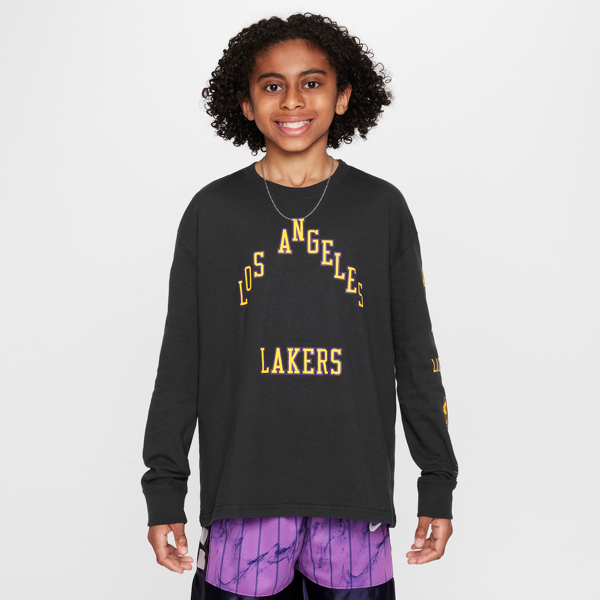 nike t-shirt a manica lunga max90 los angeles lakers 2023/24 city edition  nba – ragazzo - nero