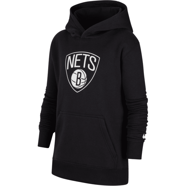 nike felpa pullover in fleece con cappuccio brooklyn nets  nba - ragazzi - nero