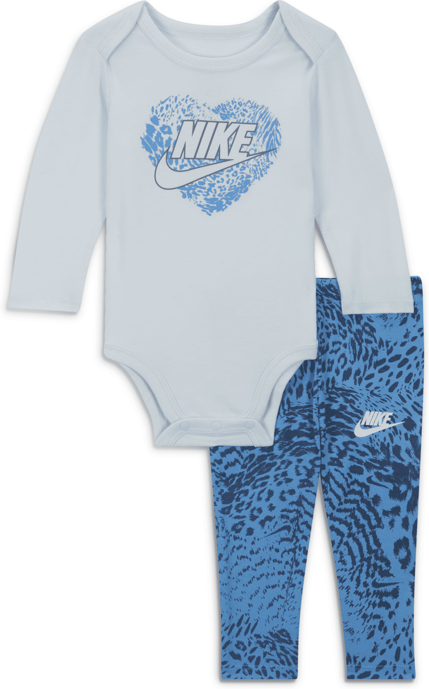 nike completo in 2 pezzi con body e leggings  animal print – bebè - blu