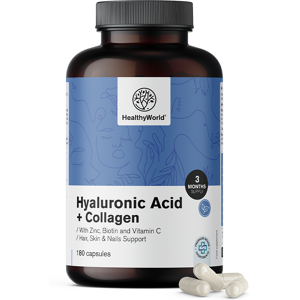 HealthyWorld Complesso acido ialuronico + collagene, 180 capsule