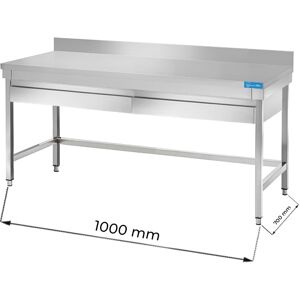 Tavolo aperto in acciaio inox con 2 cassetti orizzontali senza ripiano con alzatina L1000xP700xH850 mm linea premium