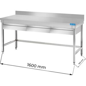 Tavolo aperto in acciaio inox con 2 cassetti orizzontali senza ripiano con alzatina L1600xP700xH850 mm linea premium