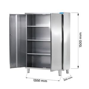 Armadio con porte battenti in acciaio inox con 3 ripiani L1200xP500xH1500 mm linea premium