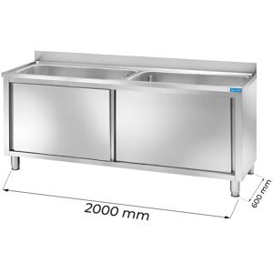 Lavello armadiato in acciaio inox con 2 vasche L2000xP600xH850 mm linea basic