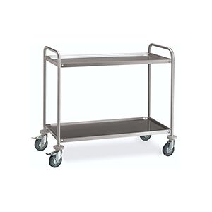 Carrello di servizio in acciaio inox con 2 piani e 2 ruote con freno dimensioni l 885 mm x p 590 mm x h 935 mm