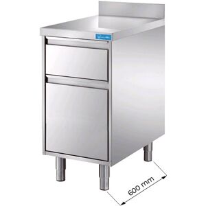 Cassettiera in acciaio inox con 2 cassetti + 1 cassettone e top di lavoro con alzatina L500xP600xH850 mm linea premium