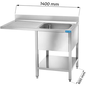 Lavello aperto in acciaio inox con vano per lavastoviglie con 1 vasca e gocciolatoio a sinistra L1400xP600xH850 mm linea basic